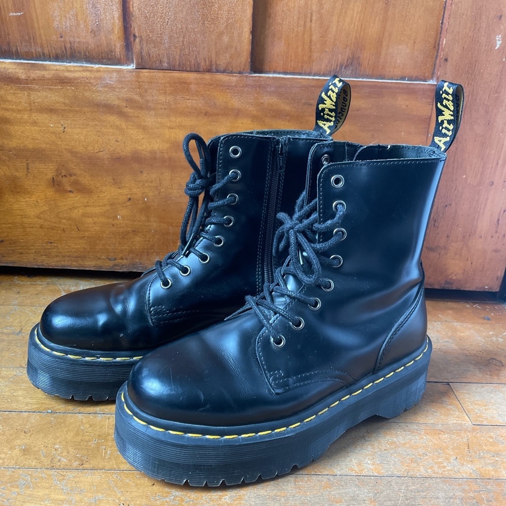 Dr. Martens Black Leather Platform Combat Boots